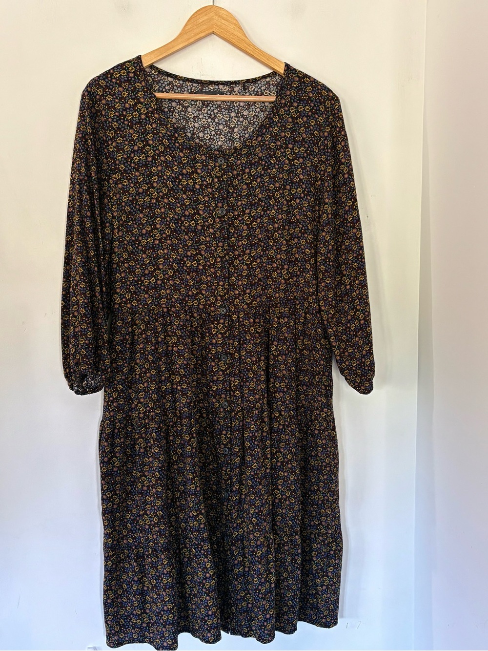 TOAD&CO Manzana Tiered LS Midi Dress M Floral Organic Boho Cottage Granola EUC